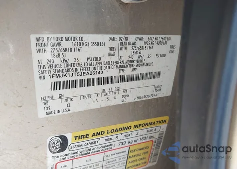 2018 Ford Expedition Max Xlt from USA, damaged, VIN 1FMJK1JT5JEA26140